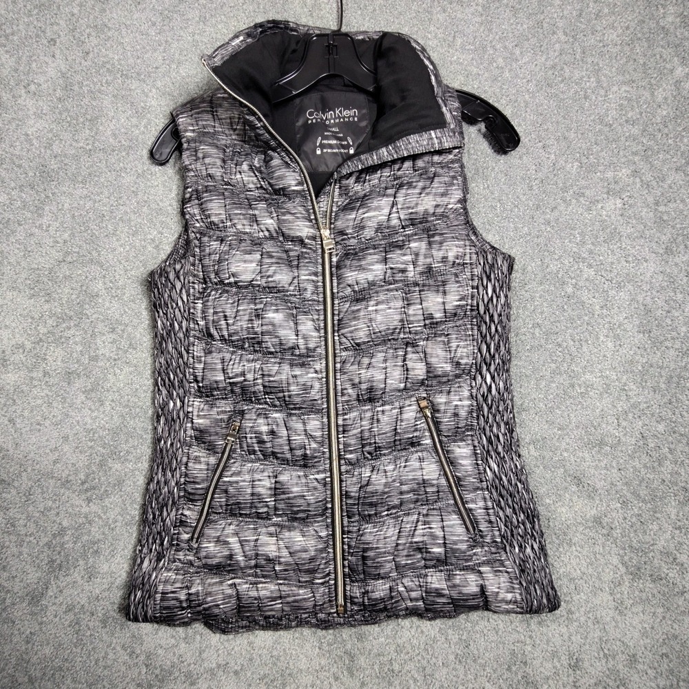 Calvin Klein Performance Puffer Vest Womens Small Gray Quilted Down Zip Jacket